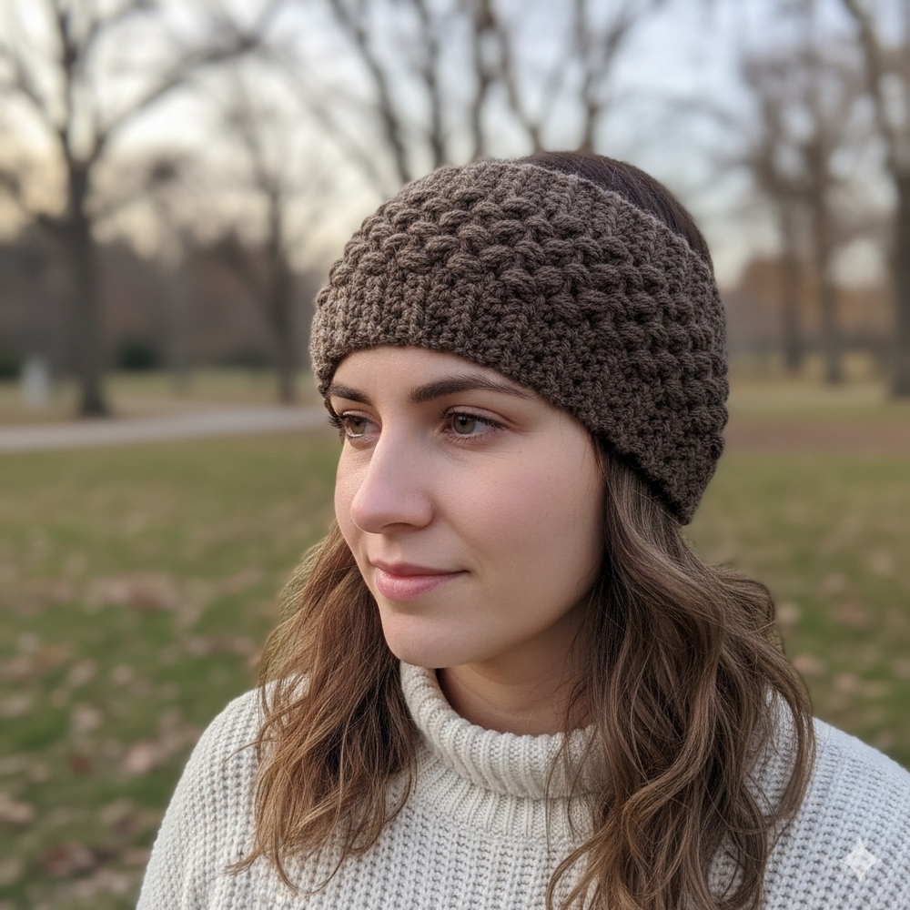 Handmade Crochet Brown Ear Warmers Head Band Handcrafted 100% Acrylic Boho
